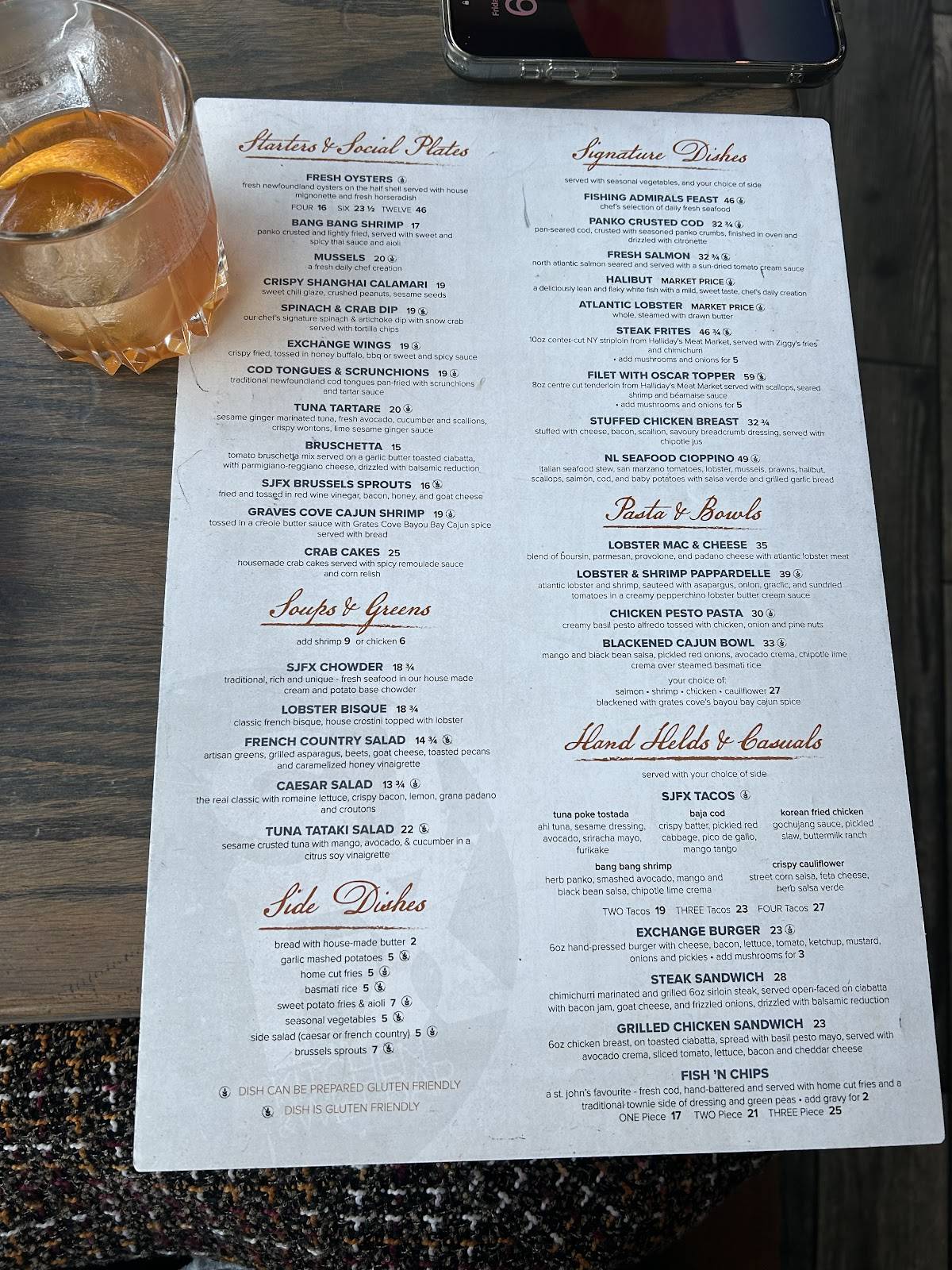 Menu at St. John's Fish Exchange Kitchen & Wet Bar, St. John's