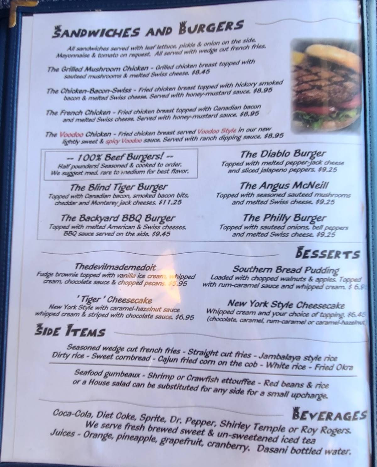 Menu at The Blind Tiger pub & bar, Shreveport