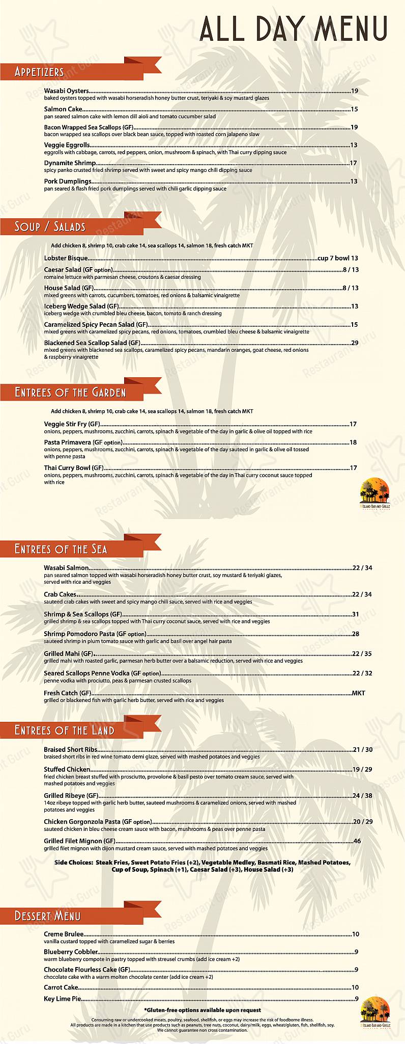 Menu at Karen Tried to Steal the Island Grille pub & bar, Flagler Beach