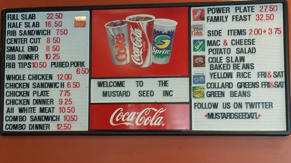Menu at The Original Mustard Seed BBQ (not affiliated with cascade location), Fairburn, Lynmark