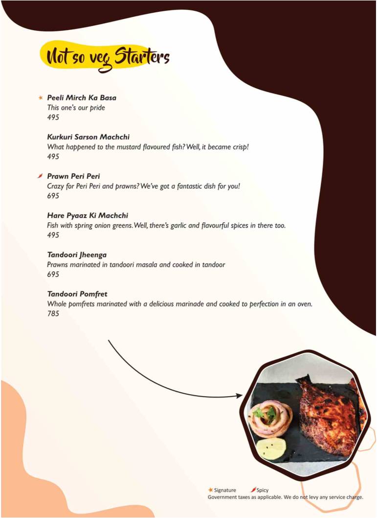 The Yellow Chilli Restaurant menu