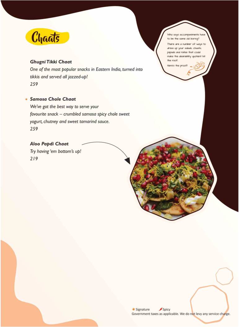 The Yellow Chilli Restaurant menu