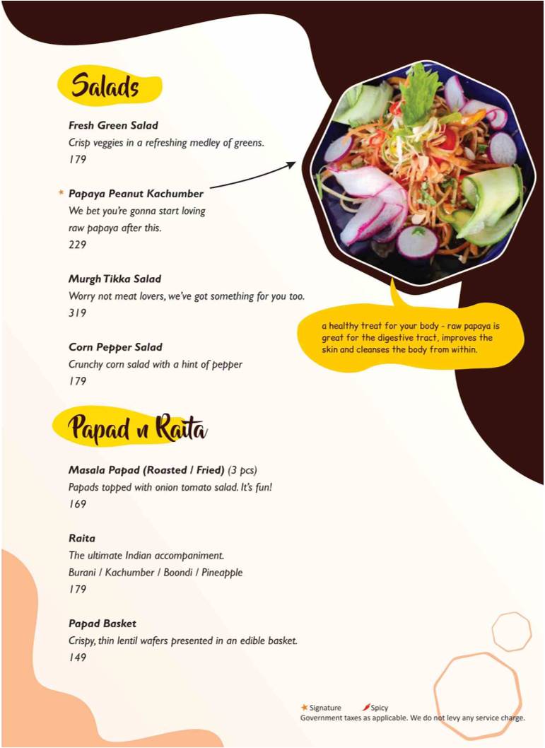 The Yellow Chilli Restaurant menu