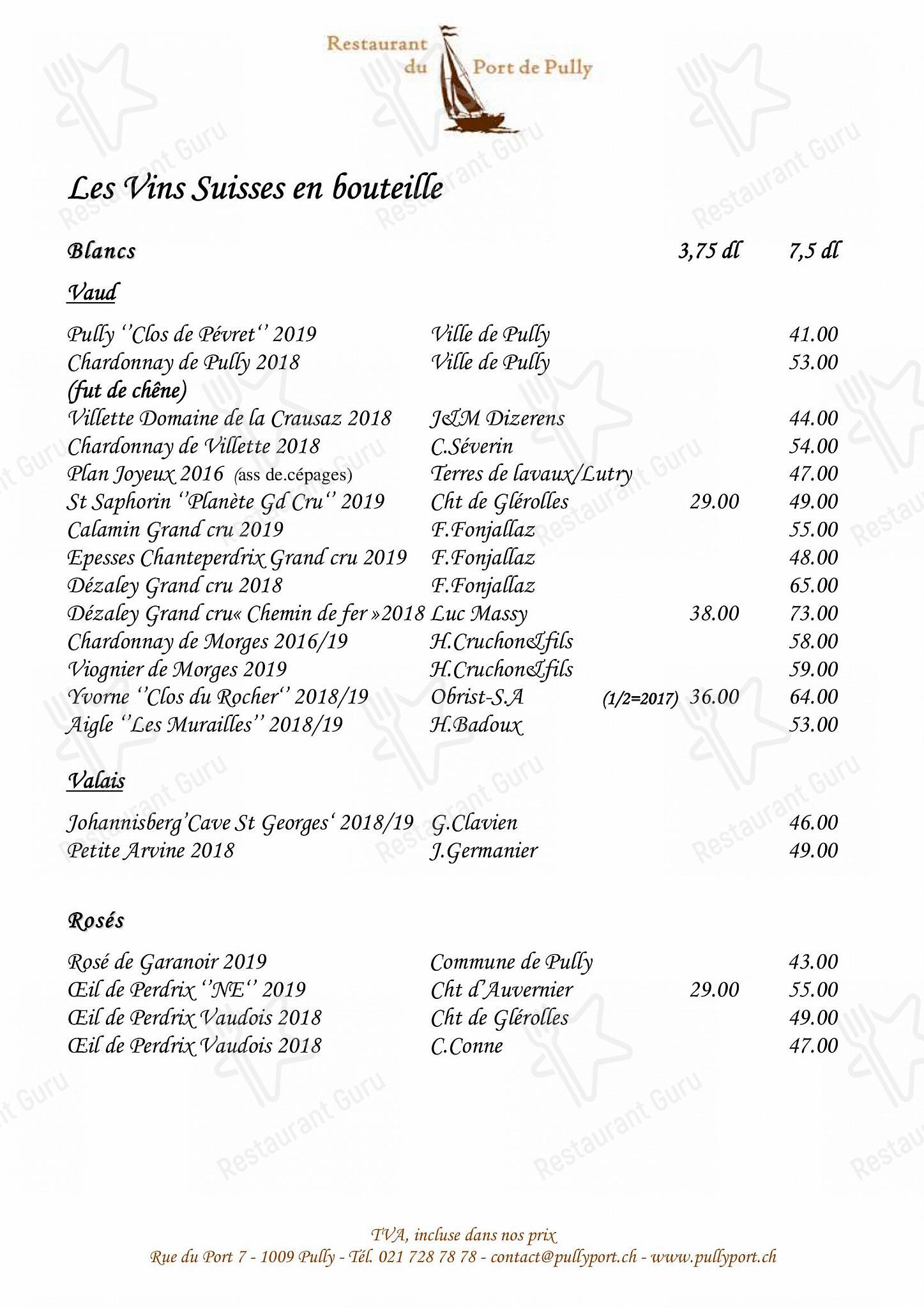 Sunday Lunch Sample Menu per Restaurant du Port de Pully in Pully