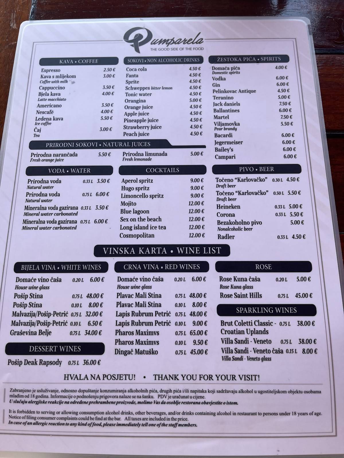 Menu de Pumparela Restaurant