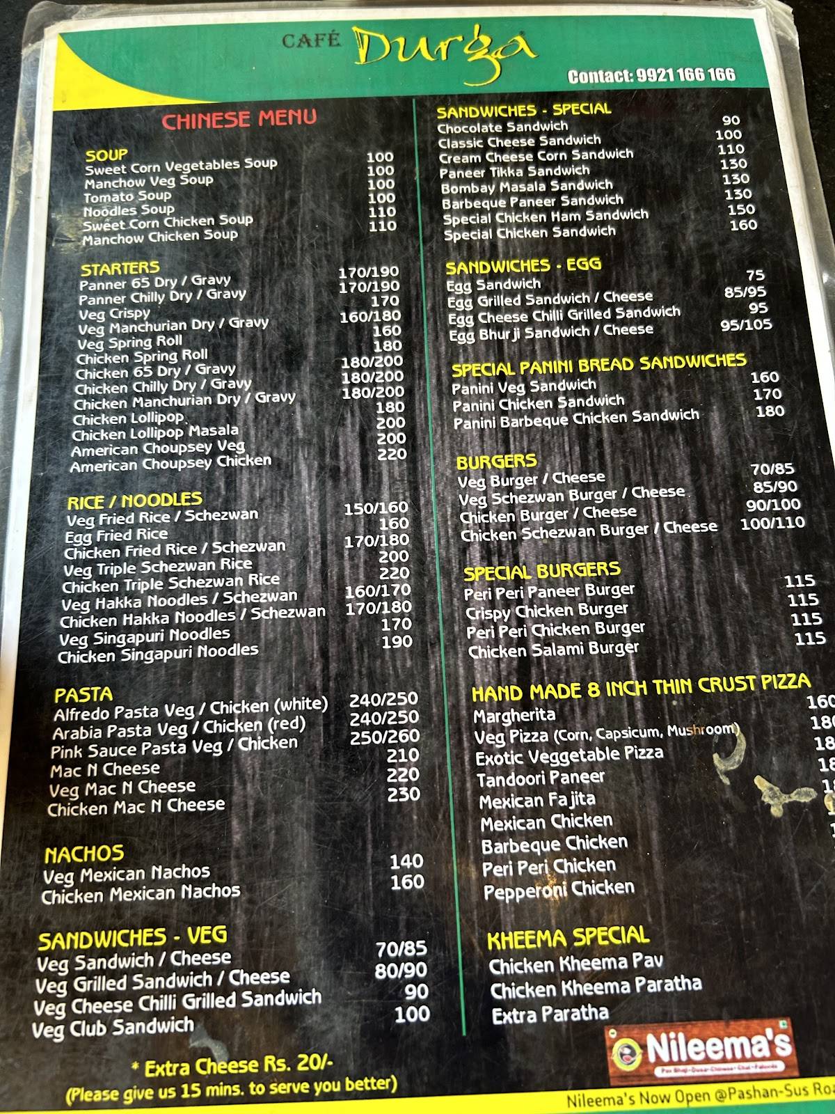 Durga Cafe Pashan Pune menu