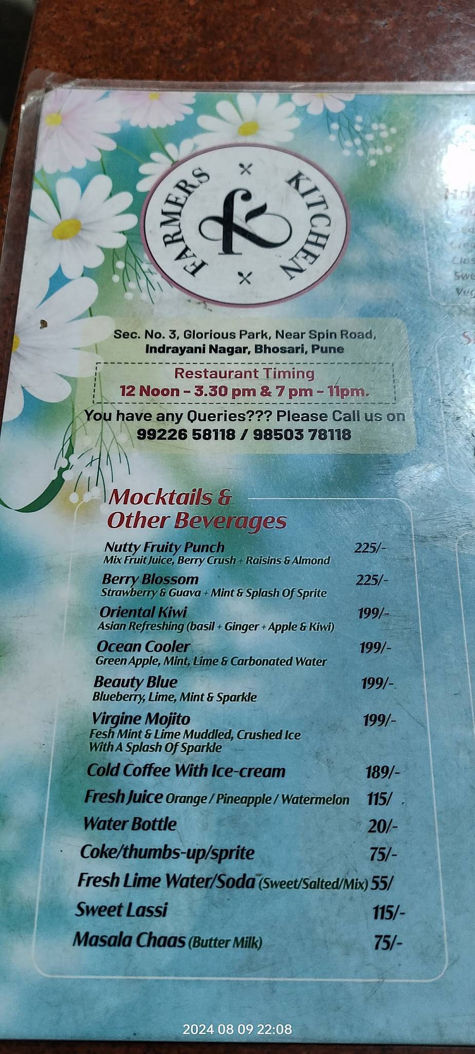 Farmer's Kitchen menu