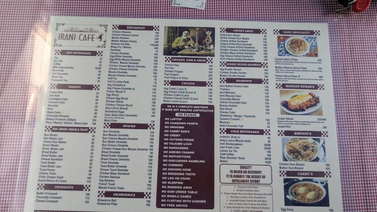 Irani Cafe - Baner menu