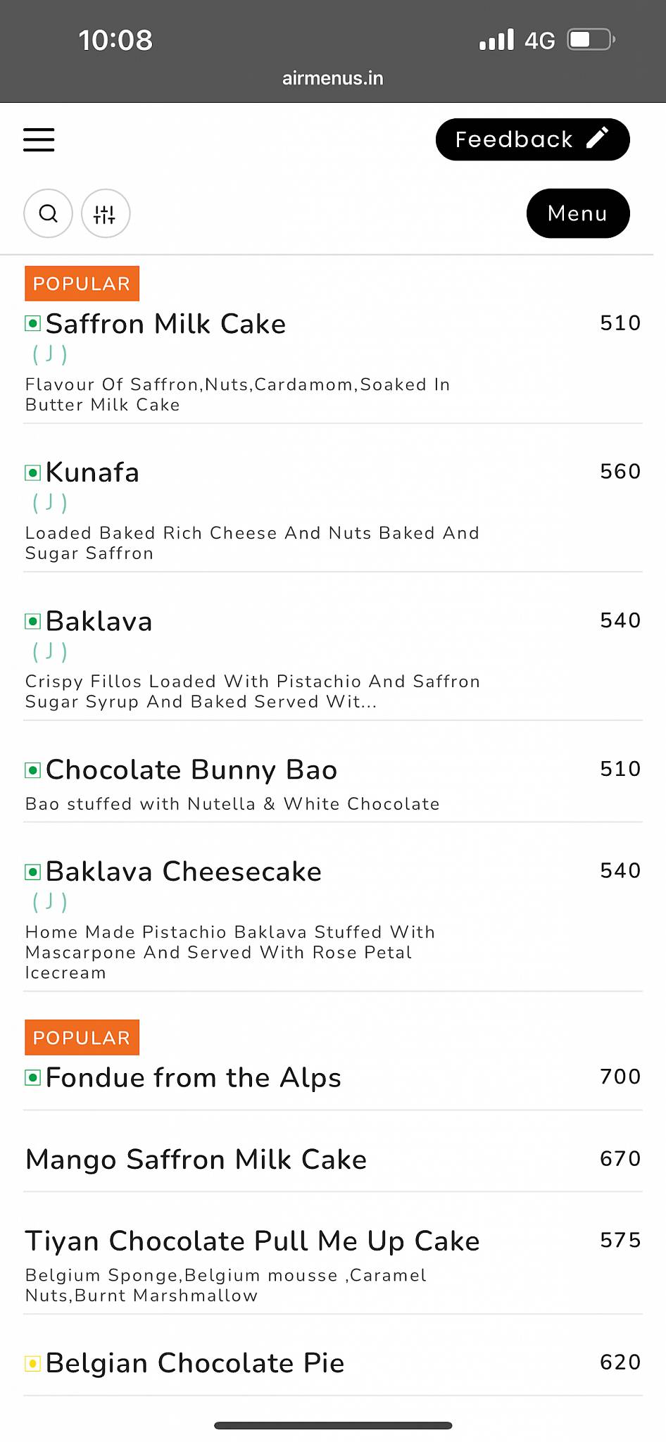 Kyma menu