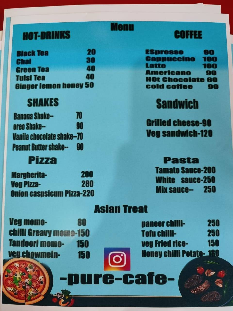 Pure cafe menu