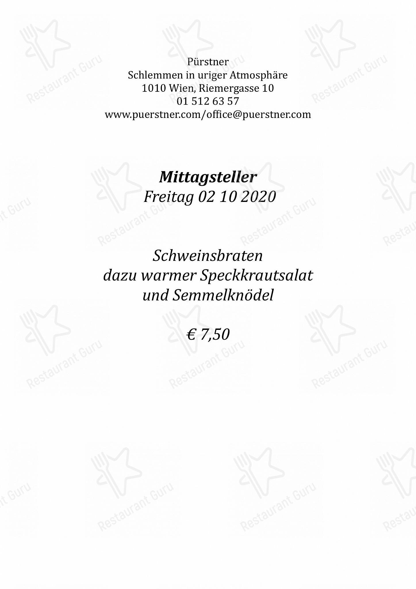 Menu pour Puerstner - At Home Catering Menu