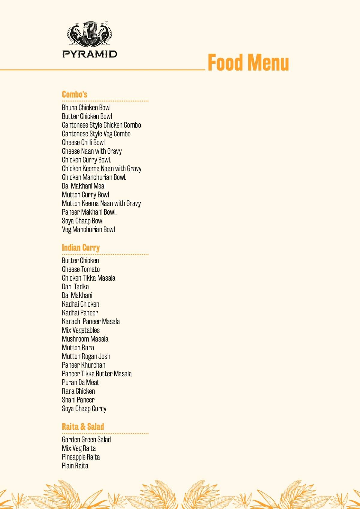 Pyramid Karnal Cafe Lounge Bar Microbrewery Nightclub Sky bar Restaurant menu