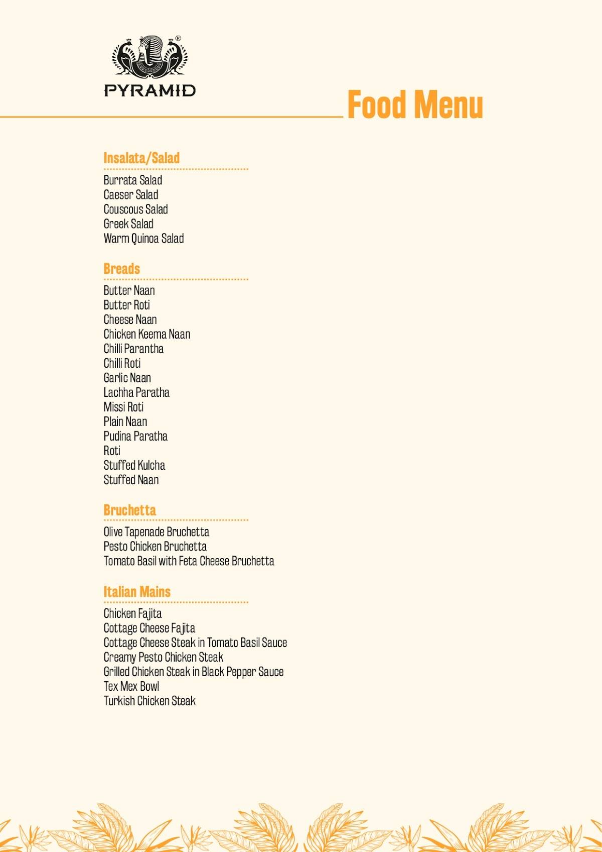 Pyramid Karnal Cafe Lounge Bar Microbrewery Nightclub Sky bar Restaurant menu