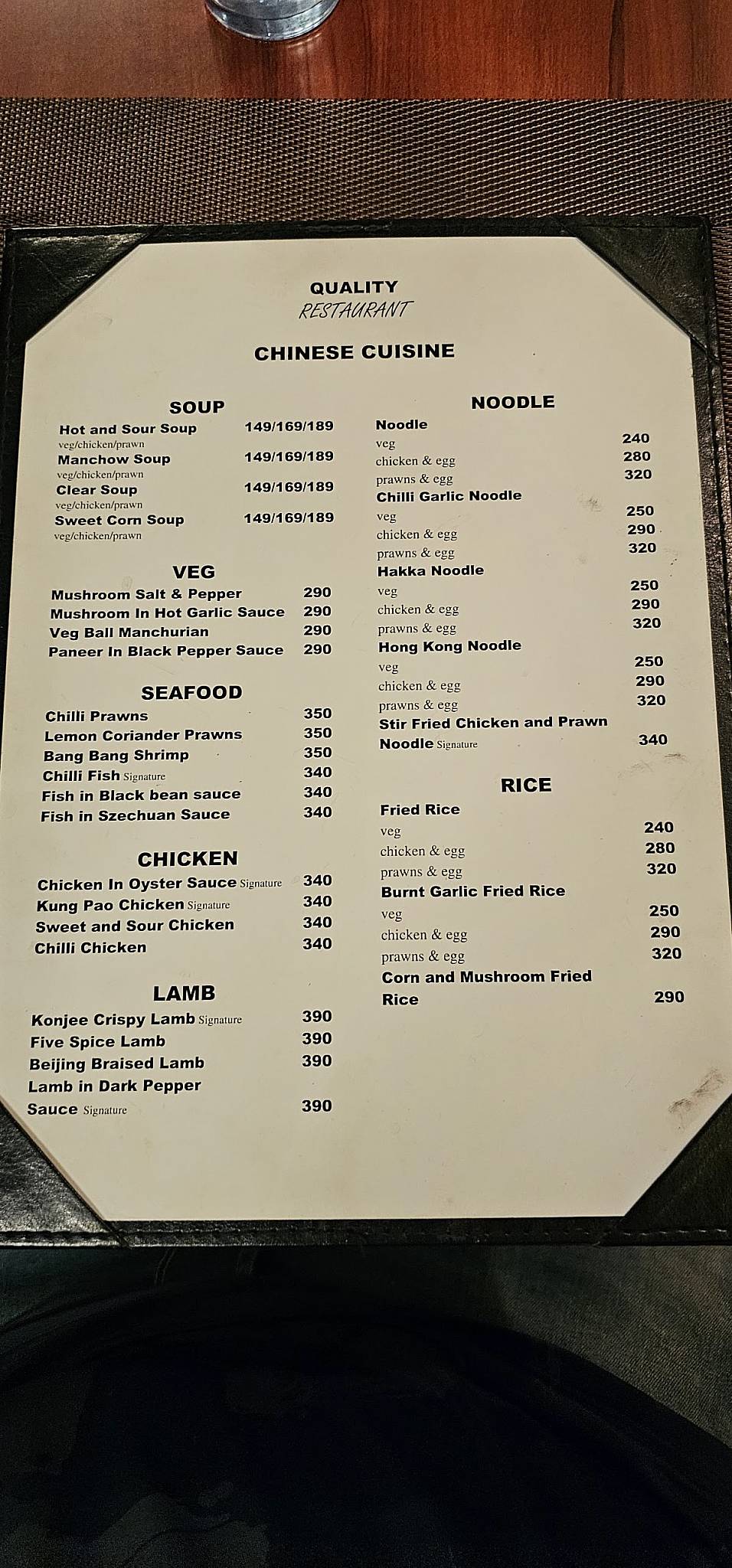 Quality Restaurant menu