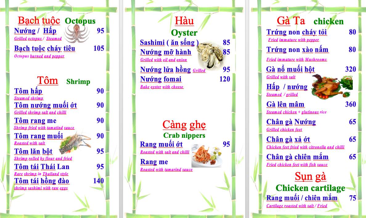 Menu at Quán Dân Dã, Nhậu khuya Đà Nẵng restaurant, Da Nang, 265 Đ ...