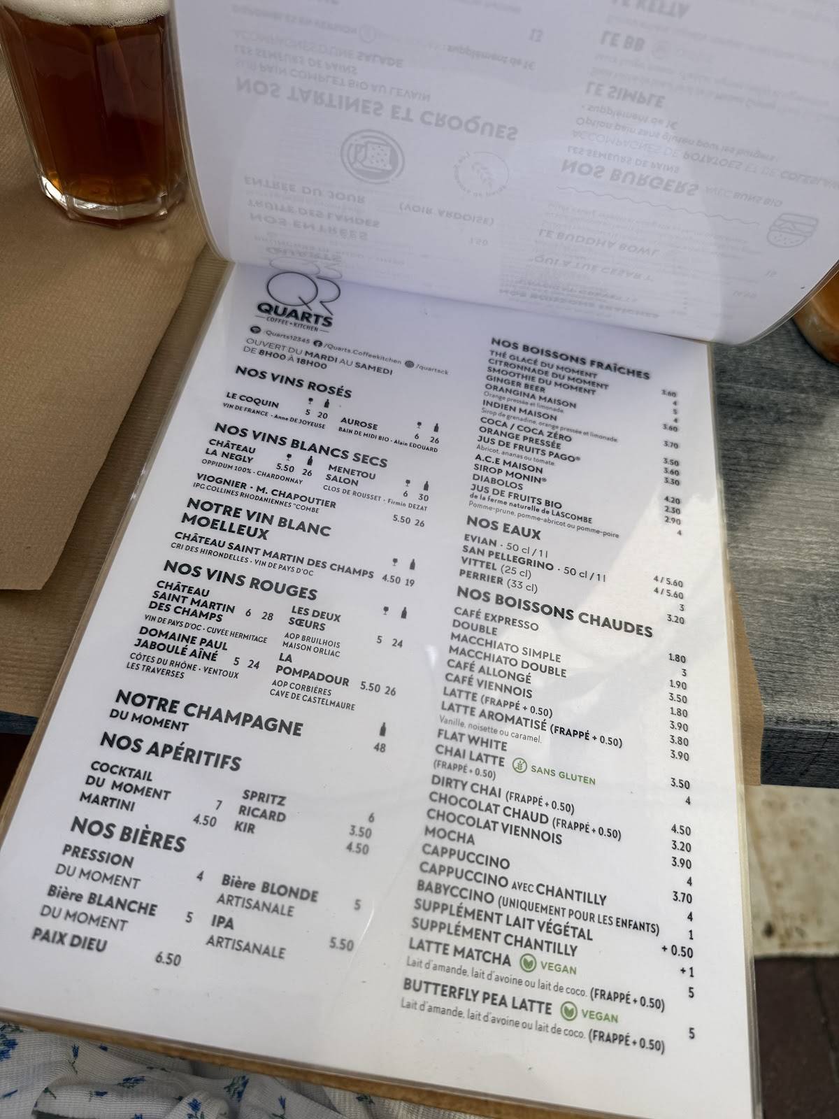 Menu de Quarts coffee kitchen