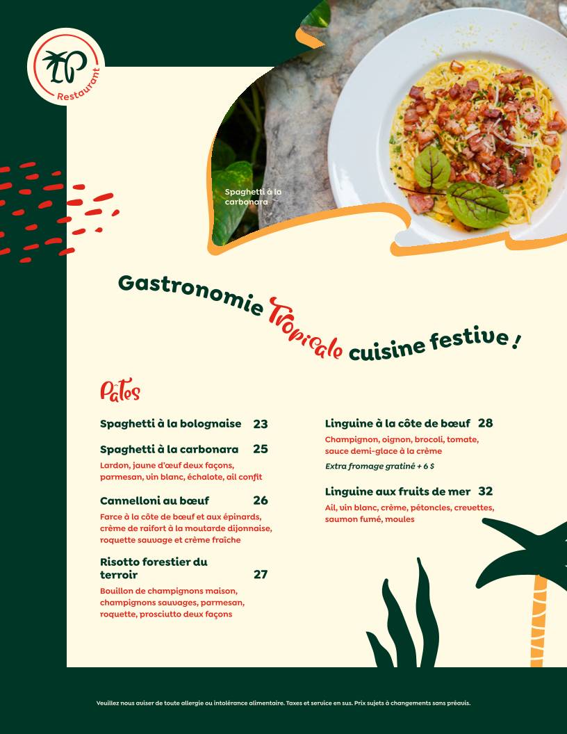 Menu de Les Palmes
