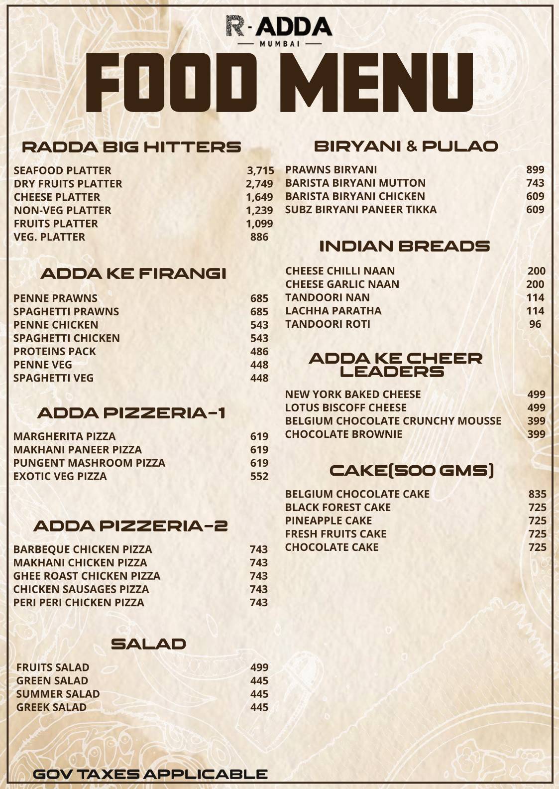 R Adda menu