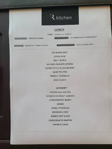 R Kitchen menu