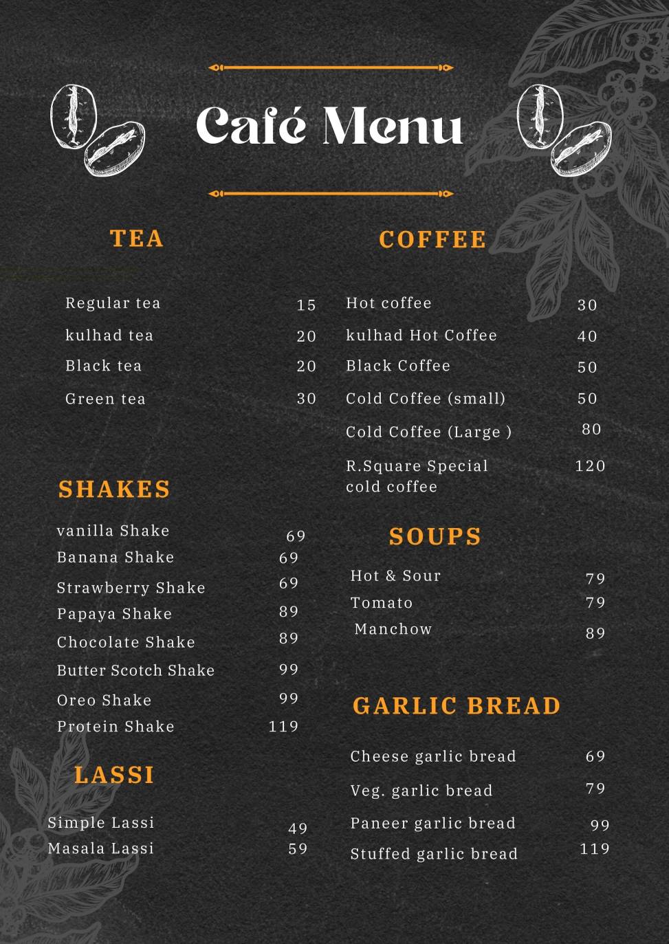 R. Square Tea - coffee House menu