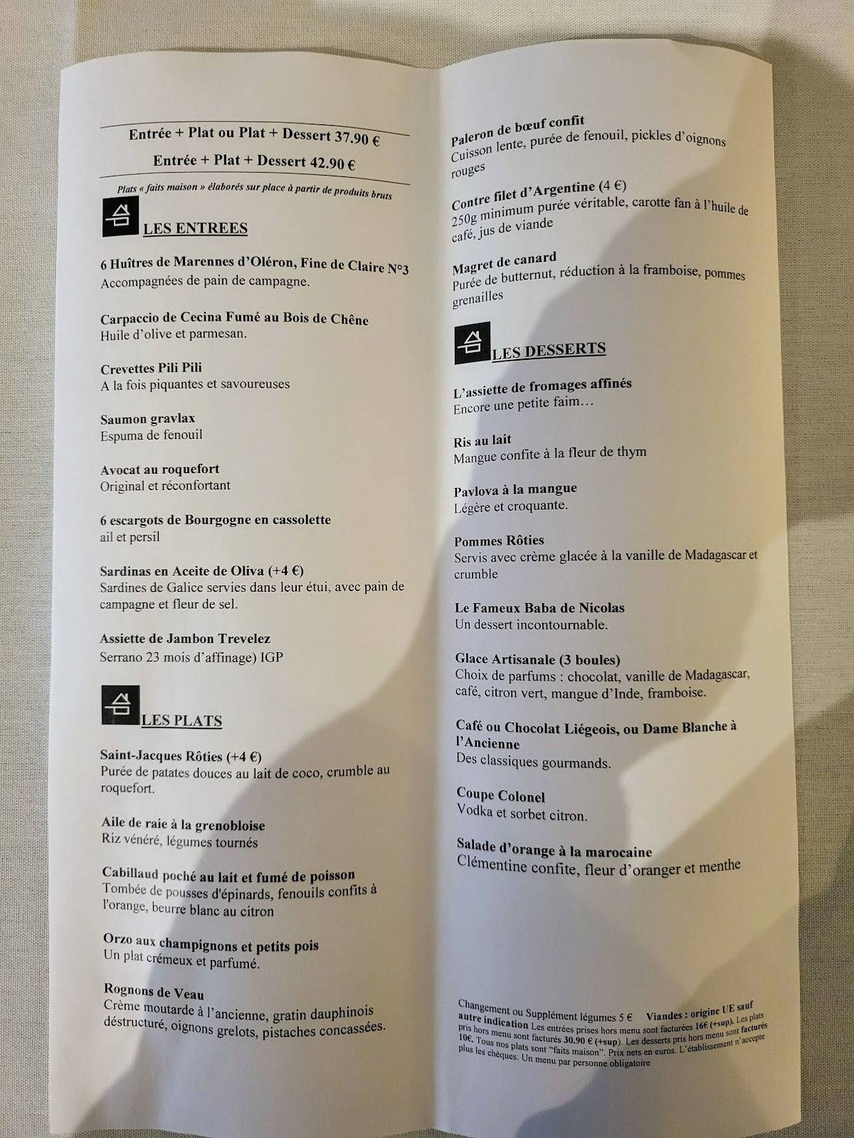 Menu de RESTAURANT ABSOLU VINCENNES