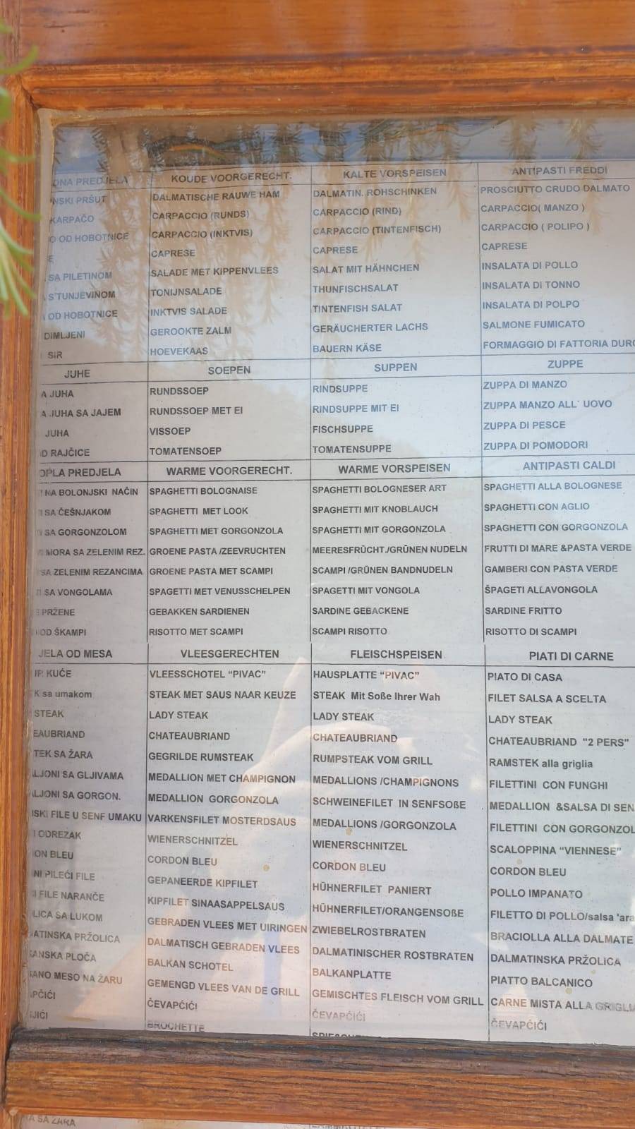 Menu di Hotel-Restaurant Pivac 