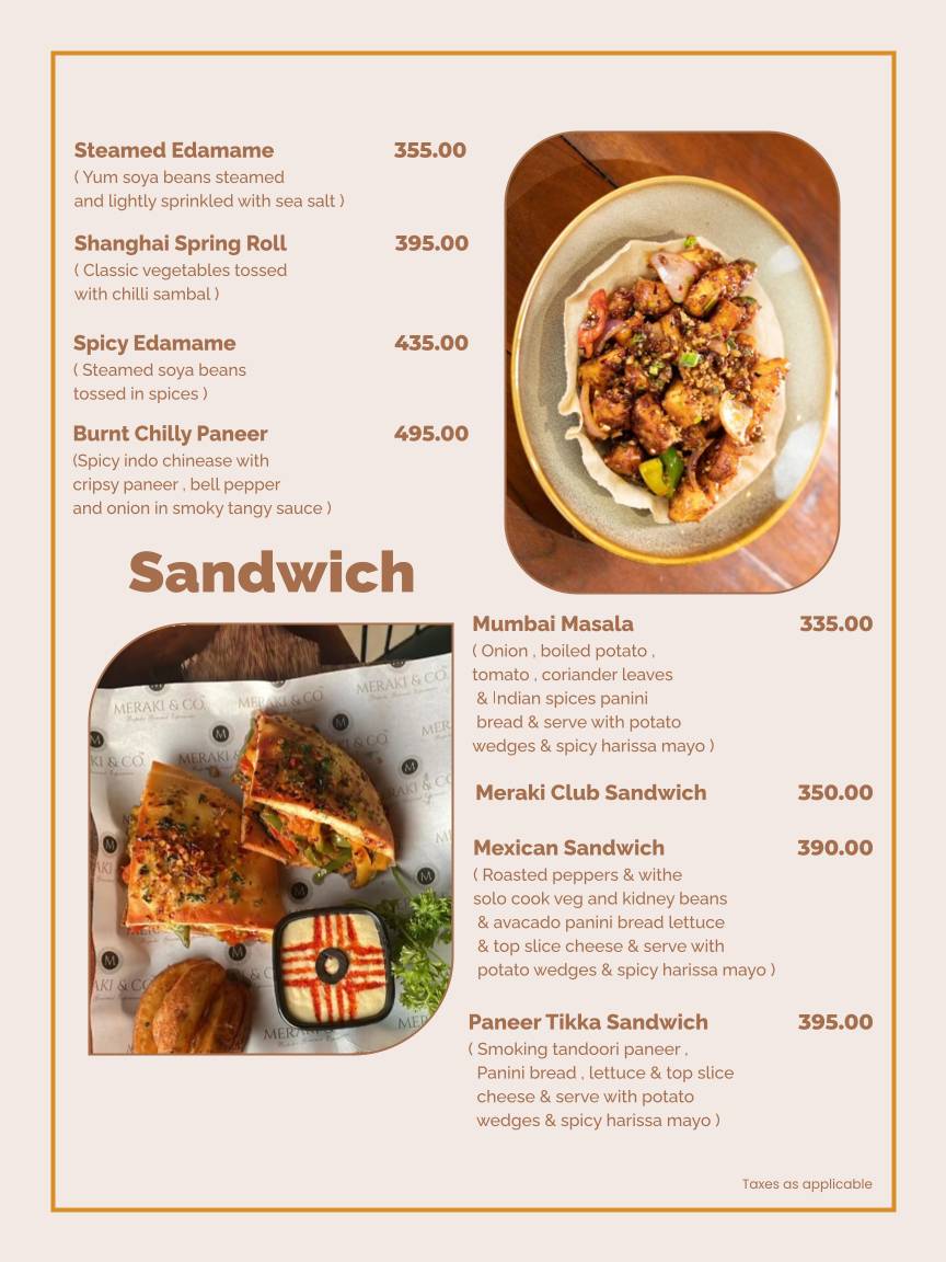 Meraki and Company menu
