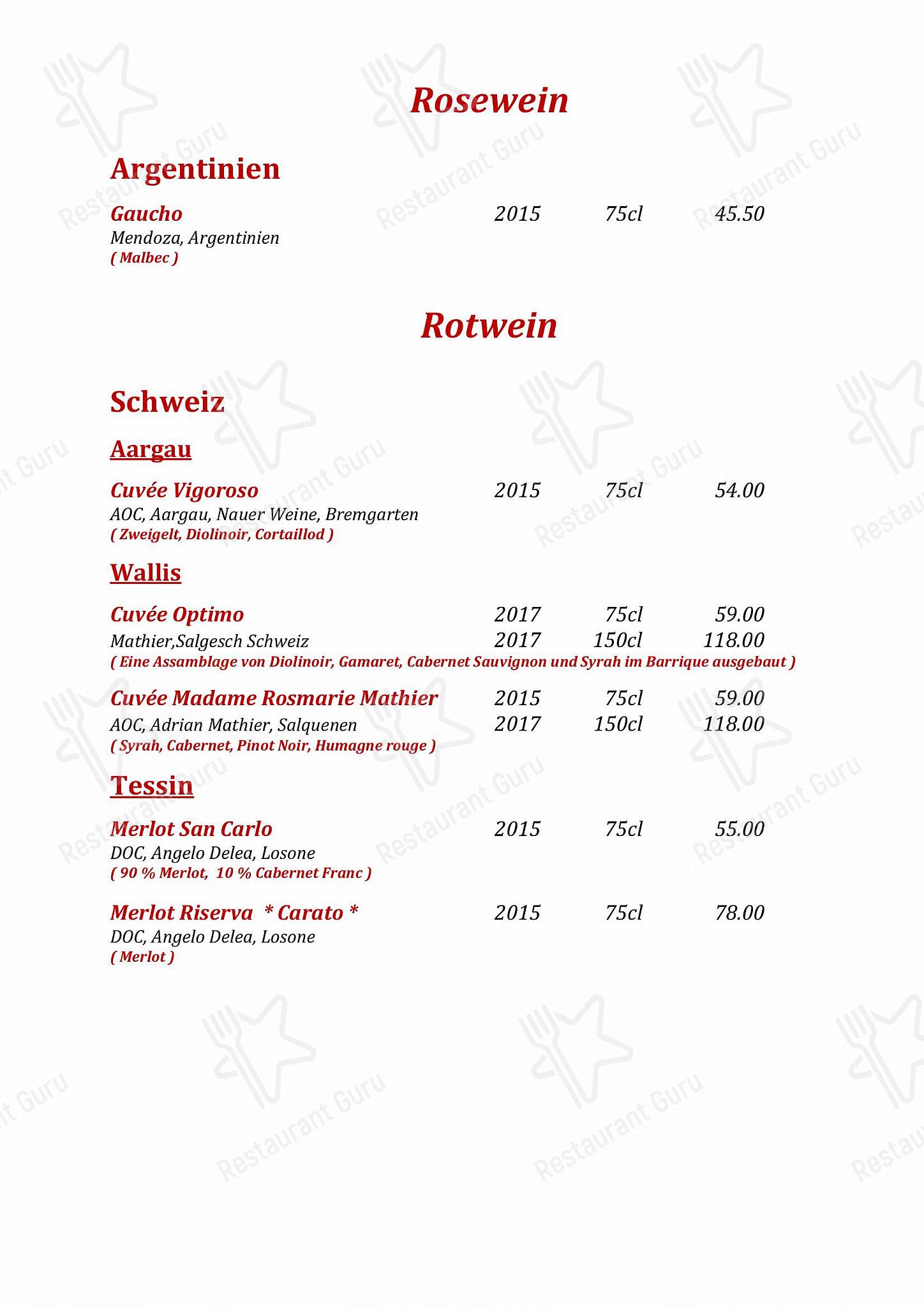 Menu pour Rathskeller Olten - Wine Menu