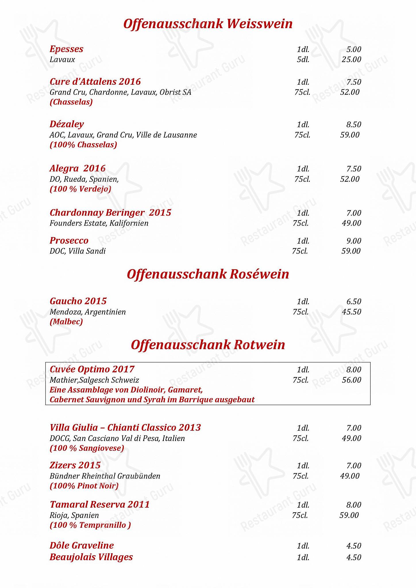Wine Menu pour Rathskeller Olten restaurant