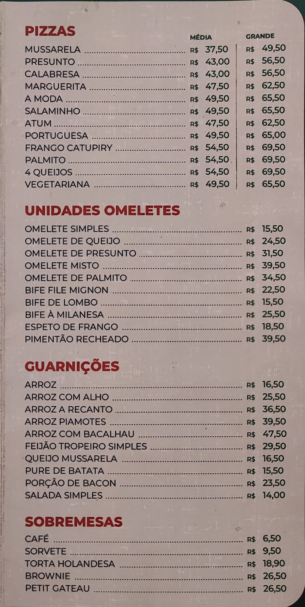 Recanto Verde Restaurante cardápio