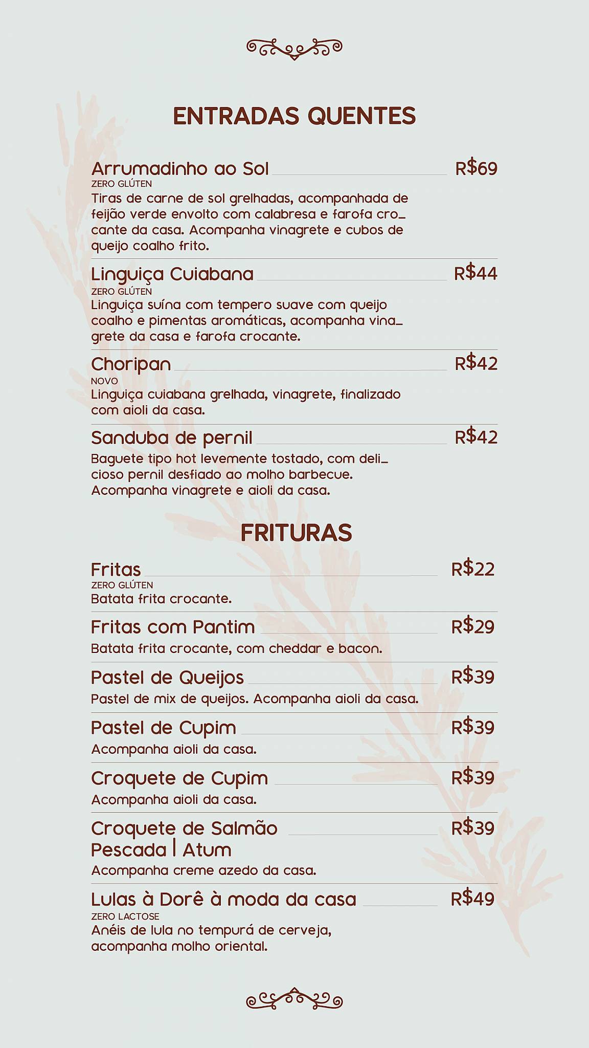 Olegária Cozinha Informal cardápio