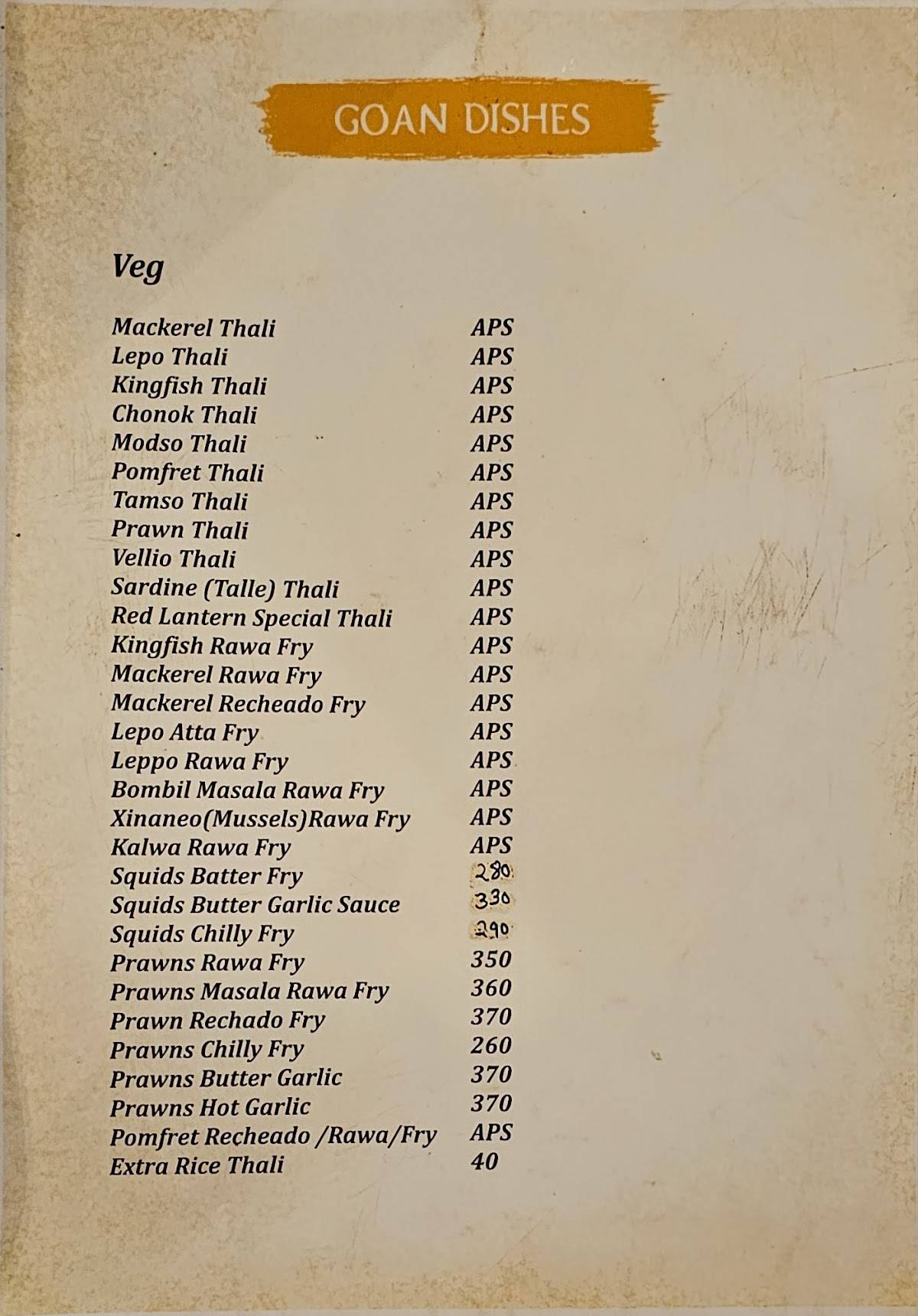 Red Lantern Restaurant Serves Chinese, Goan Fish Thali, Indian, Tandoori in Colva menu