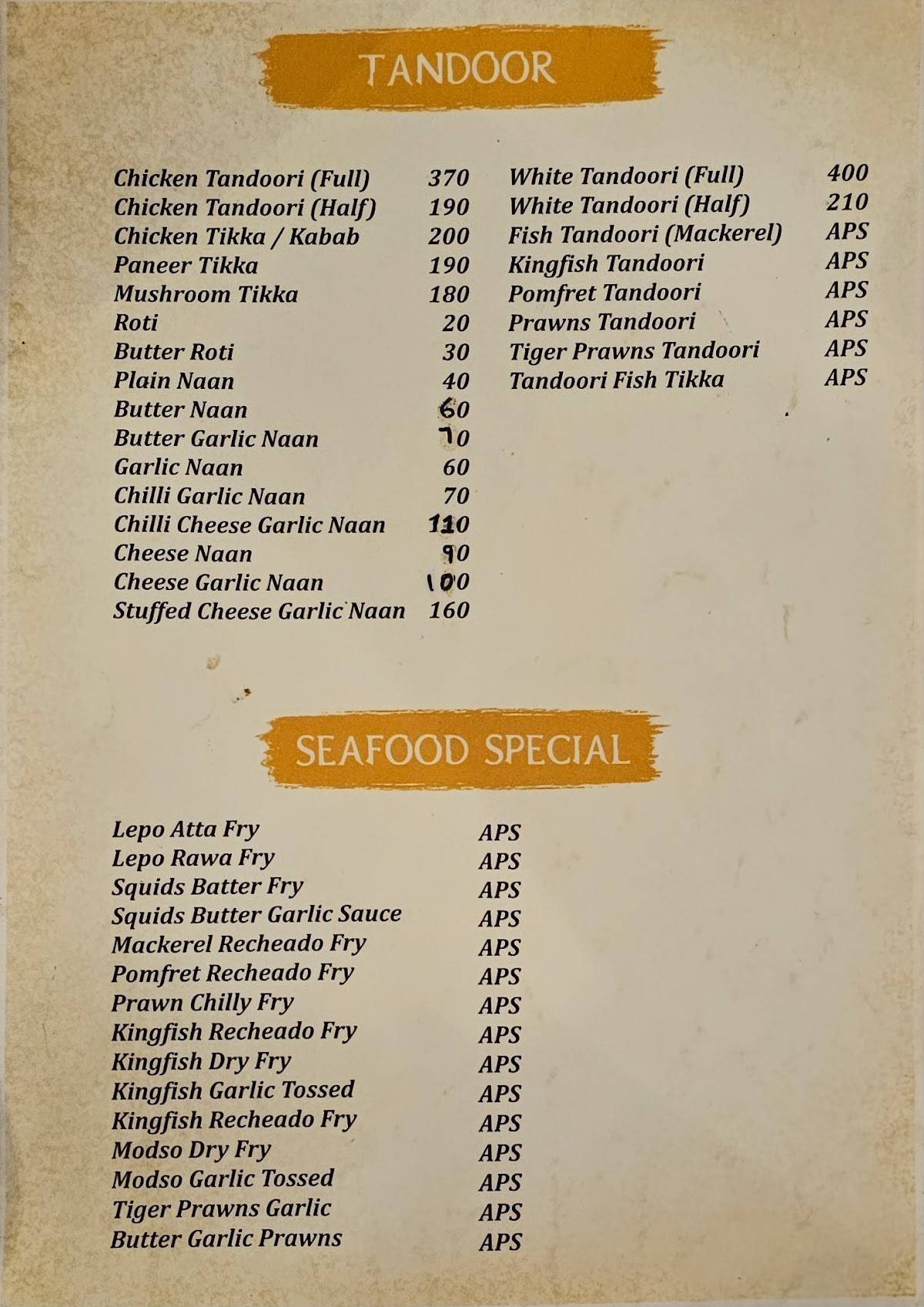 Red Lantern Restaurant Serves Chinese, Goan Fish Thali, Indian, Tandoori in Colva menu