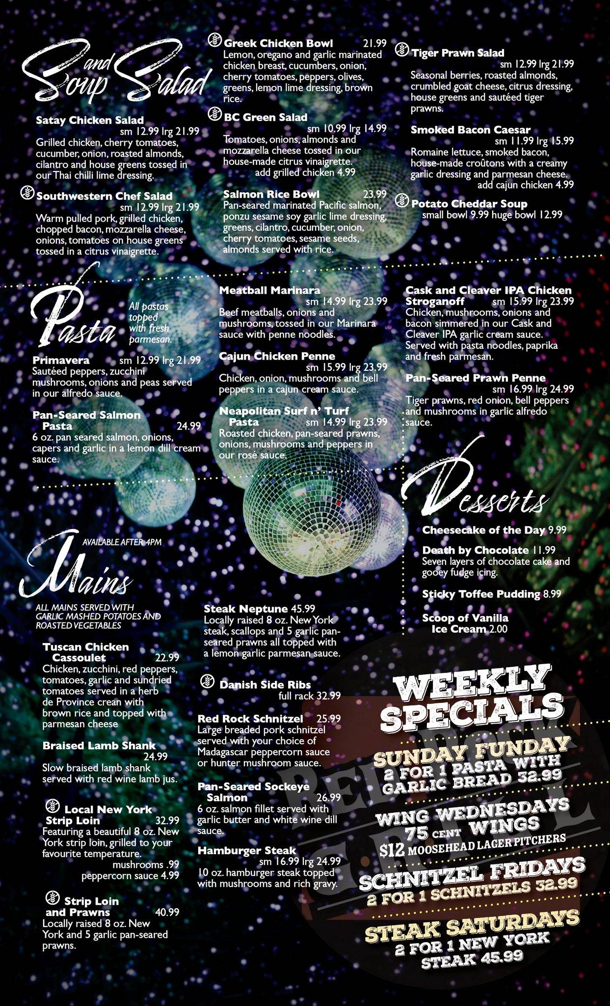 Menu at Red Rock Grill restaurant, 100 Mile House, Reservations Accepted