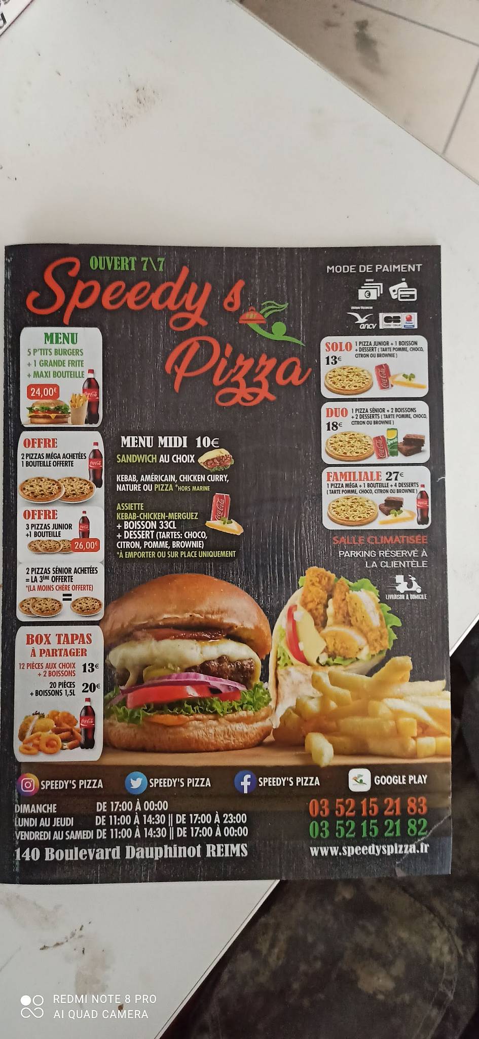 Menu de Speedy's Pizza