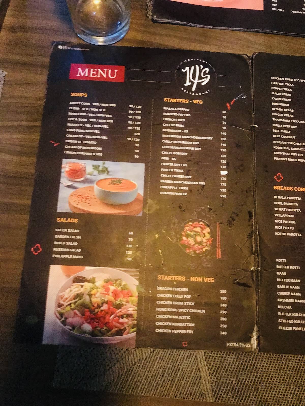 14's Restaurant menu