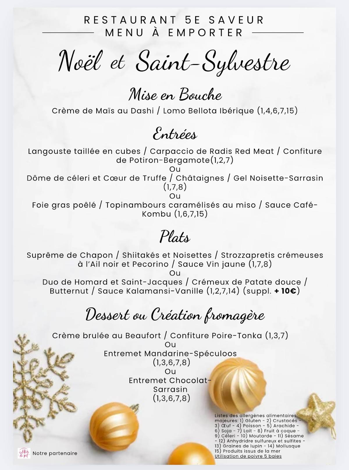 Menu de Restaurant 5e SaveuR - L’Âtre