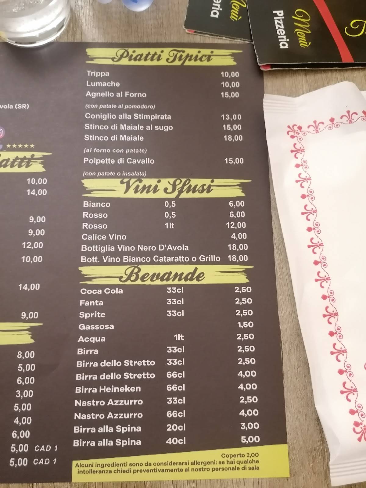 Menu di A Trattoria Pizzeria Sicula - Avola 
