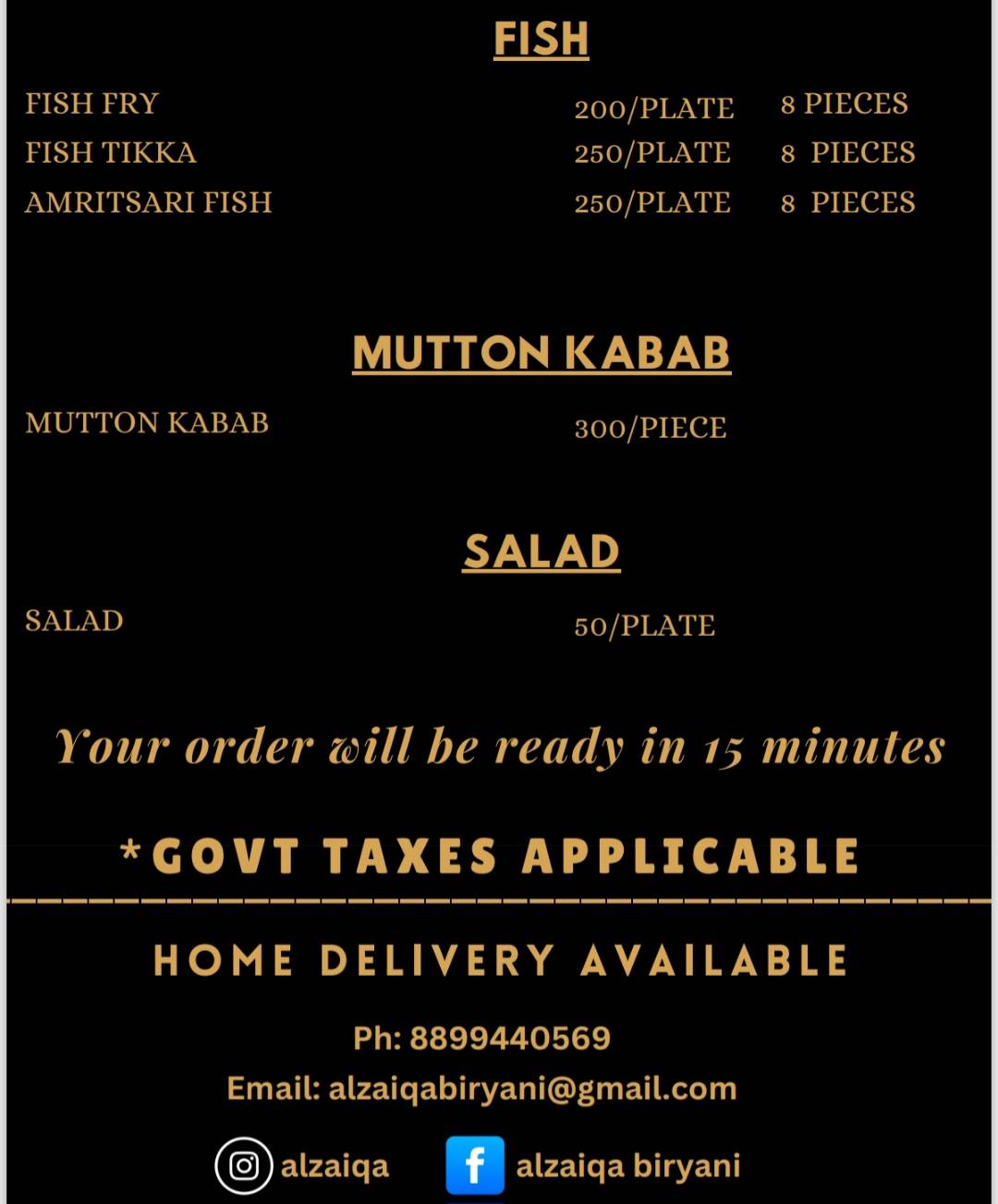 Al-zaiqa biryani centre menu
