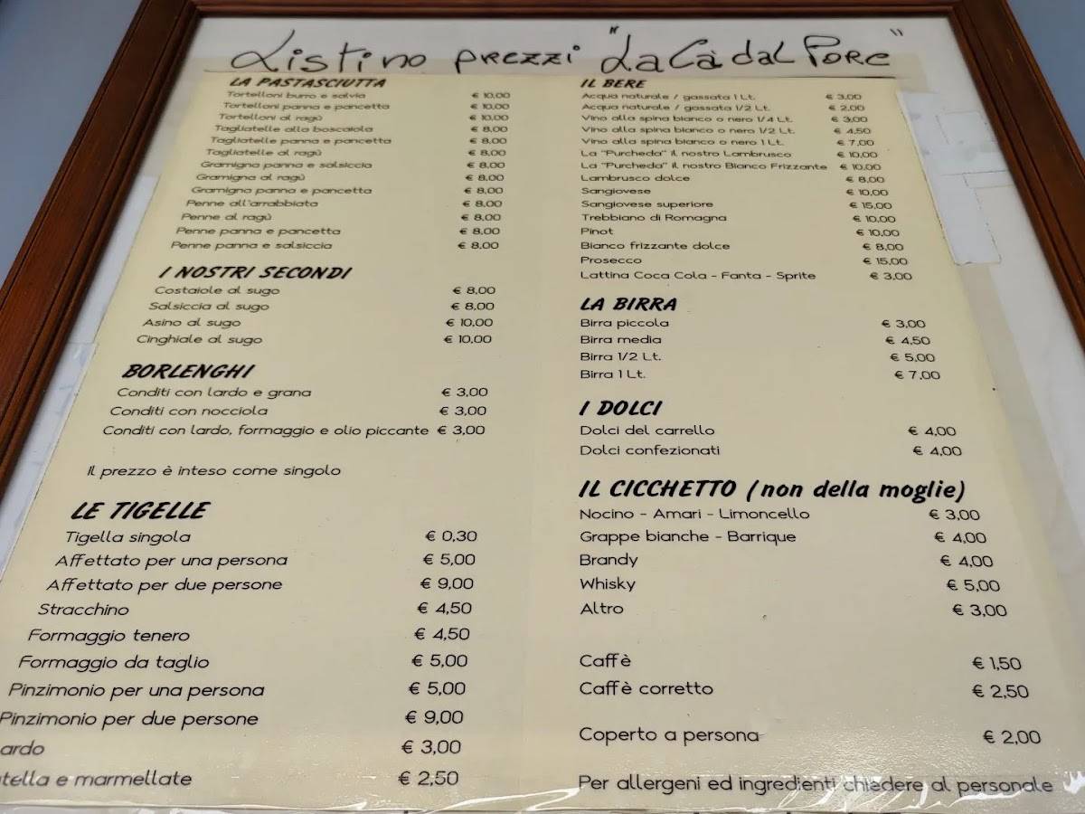 Menu di Albergo Ristorante La Ca' dal Porc 