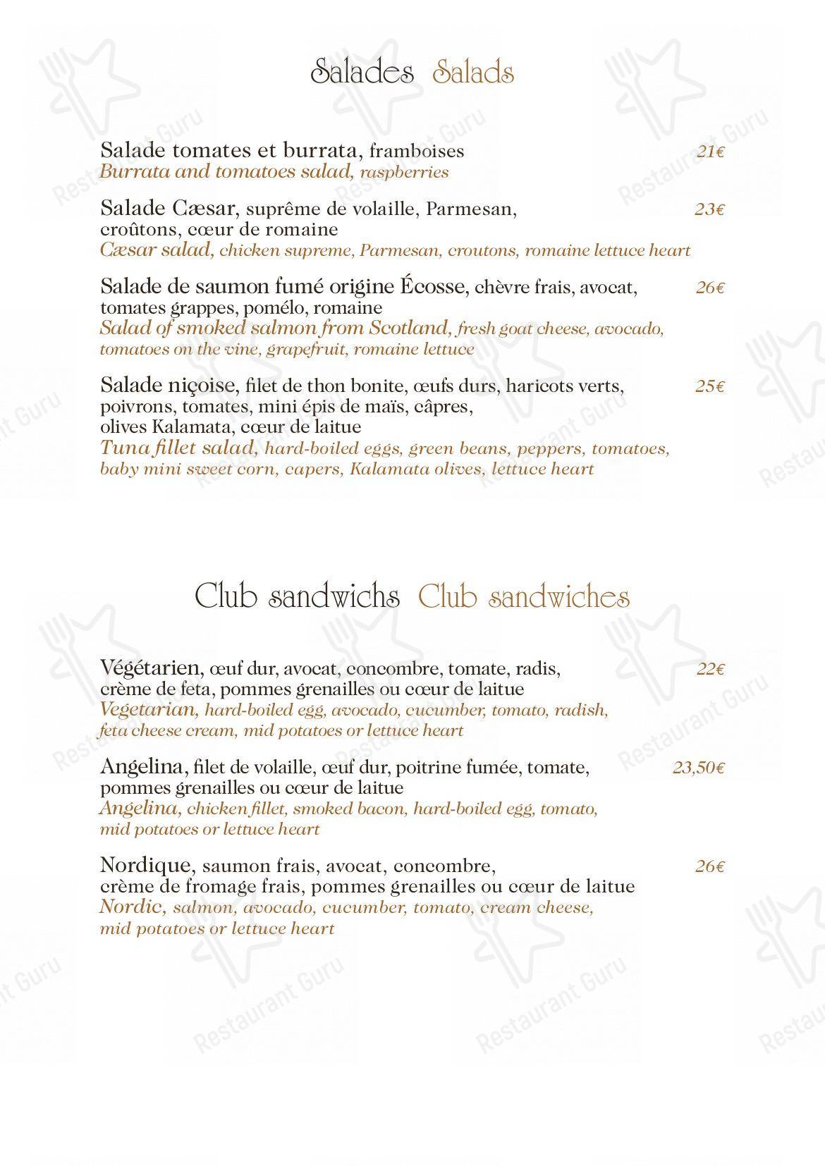 Angelina Paris – Château de Versailles, Salon de thé-restaurant dans Versailles - Menu
