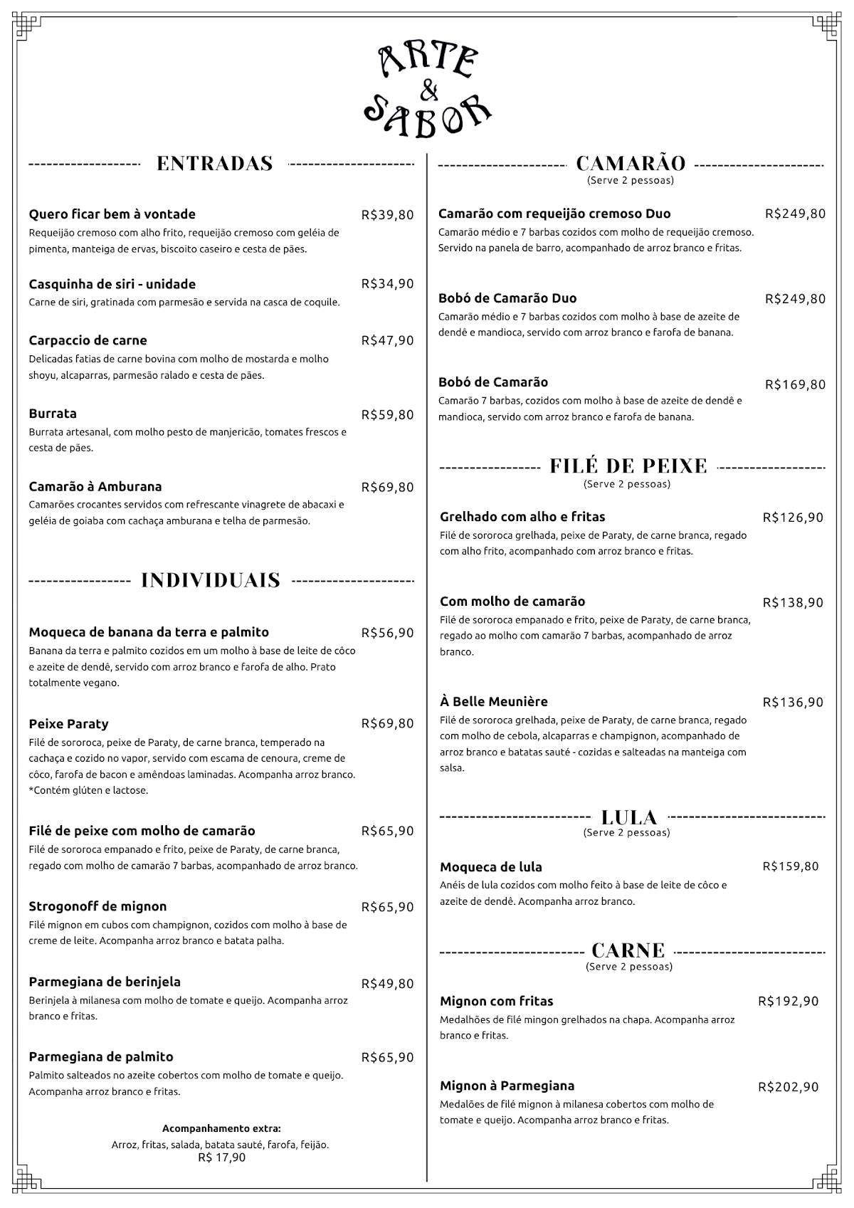 Restaurante Arte e Sabor cardápio