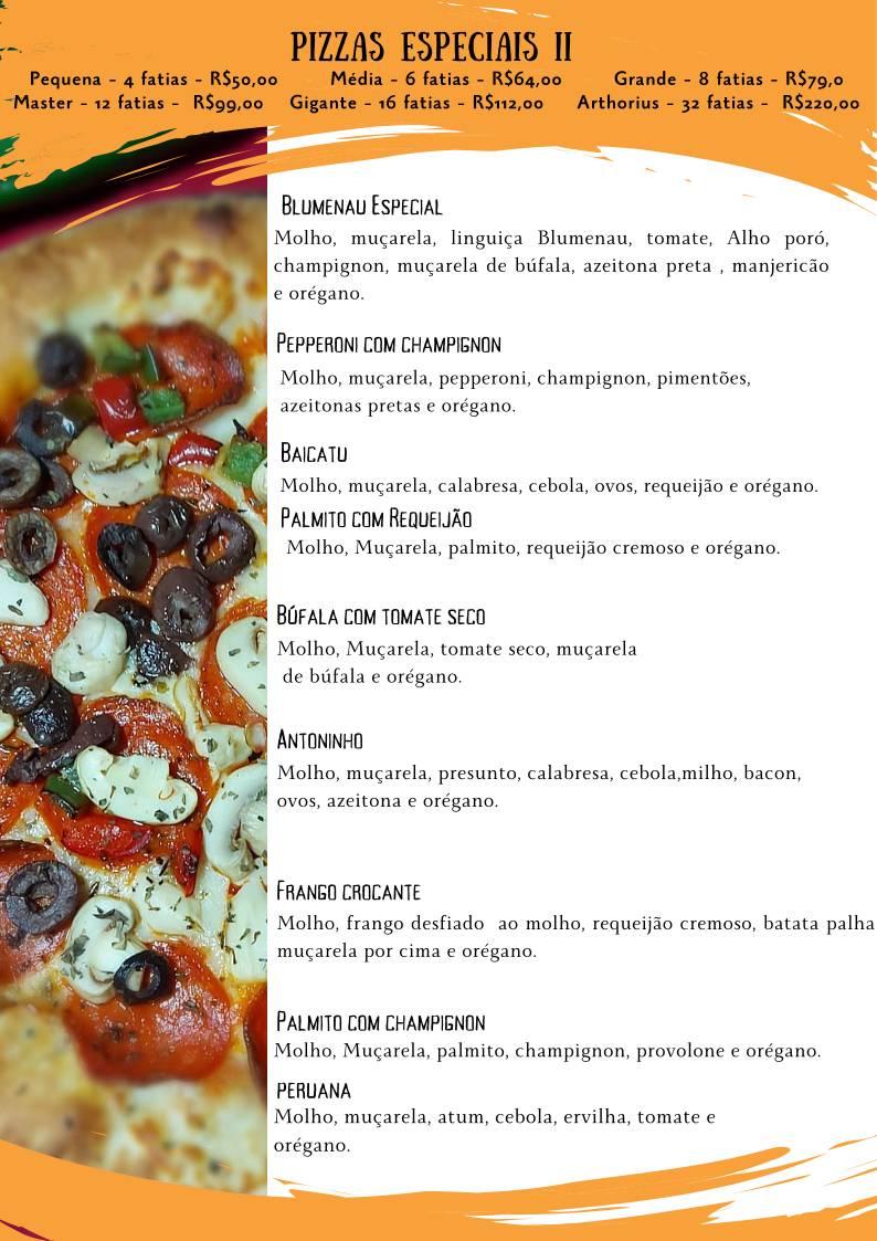 Arthorius Pizzaria cardápio