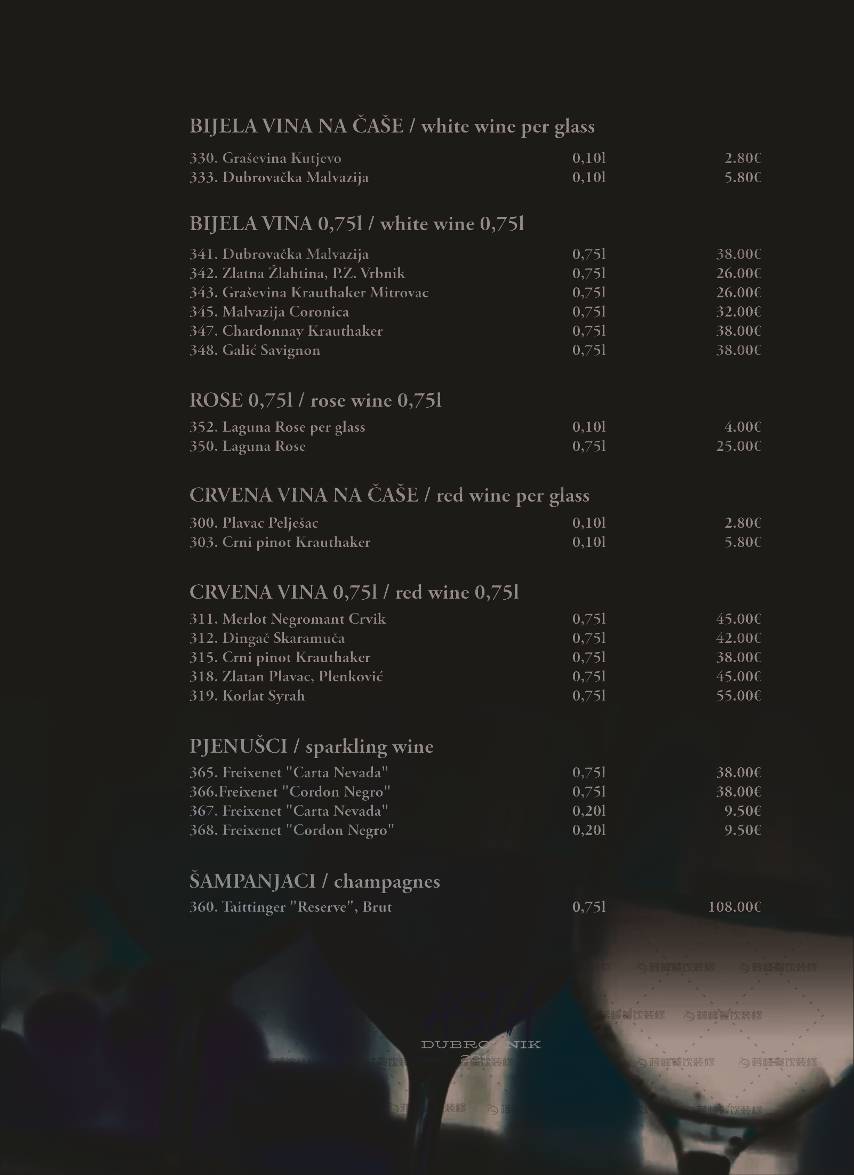 Menu di Asia restaurant Dubrovnik 