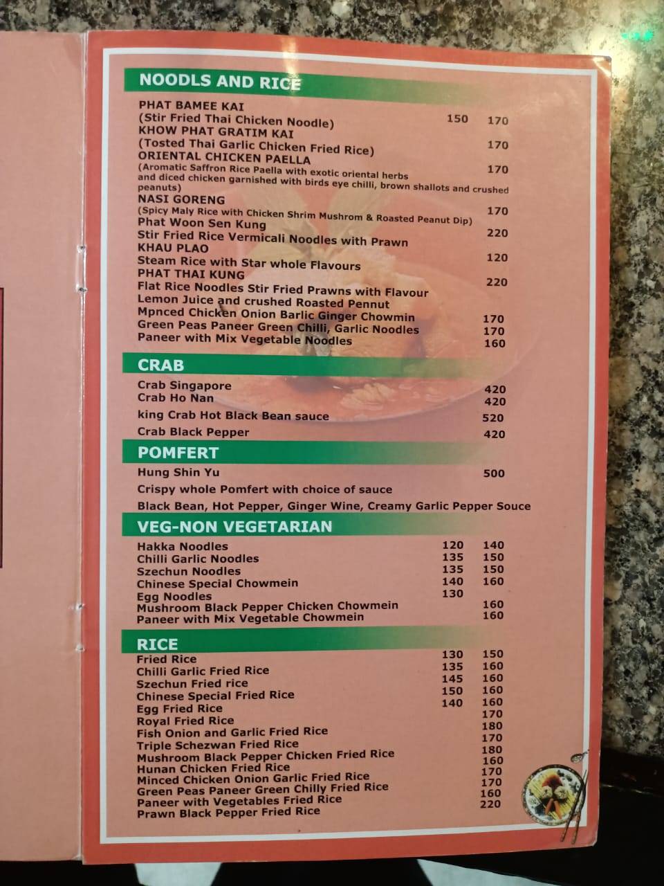 Asian Chopstick menu