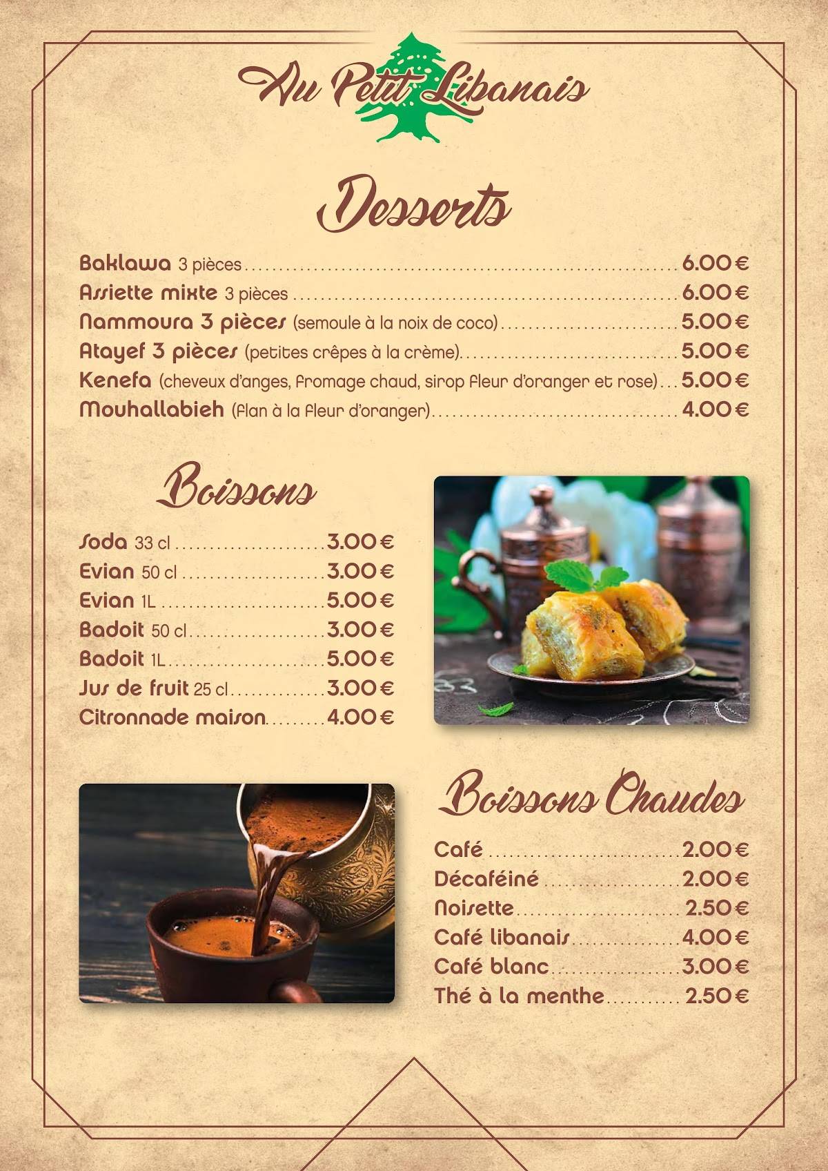 Menu de Au Petit Libanais