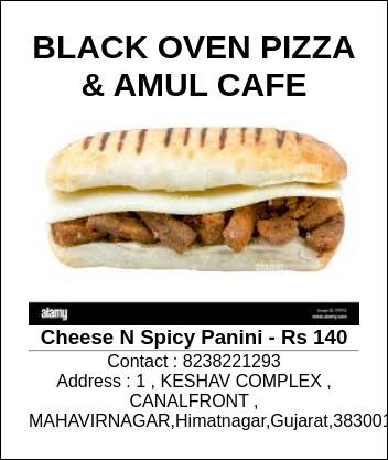 BLACK OVEN PIZZA & AMUL CAFE menu