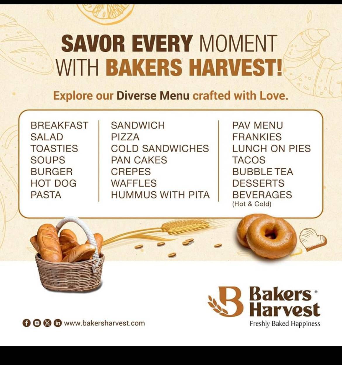 Bakers Harvest menu
