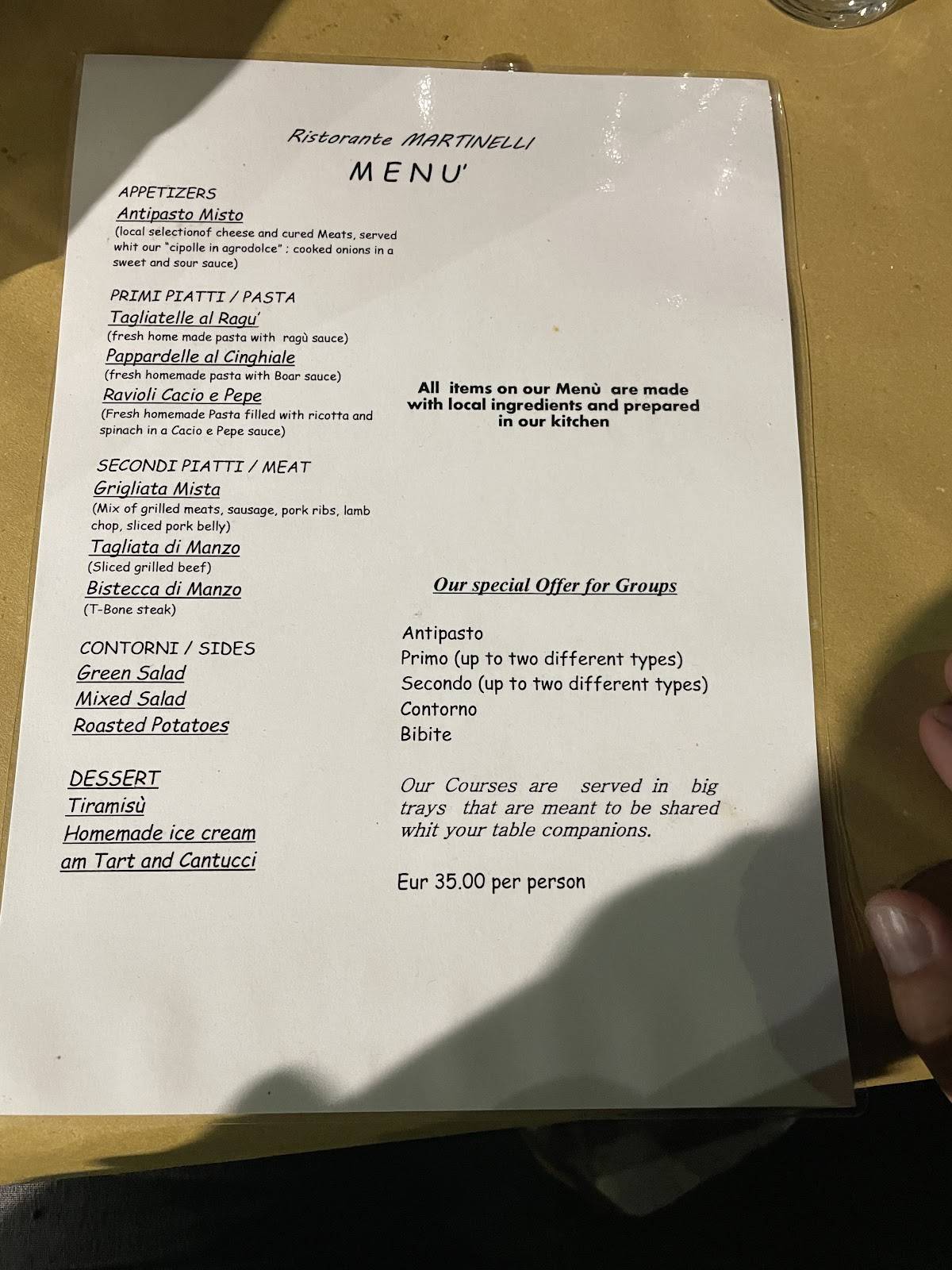 Menu di Ristorante Bar Martinelli 