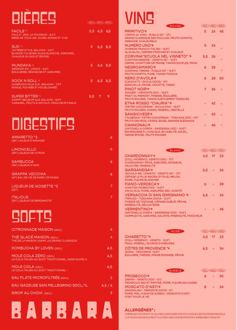 Menu de Barbara